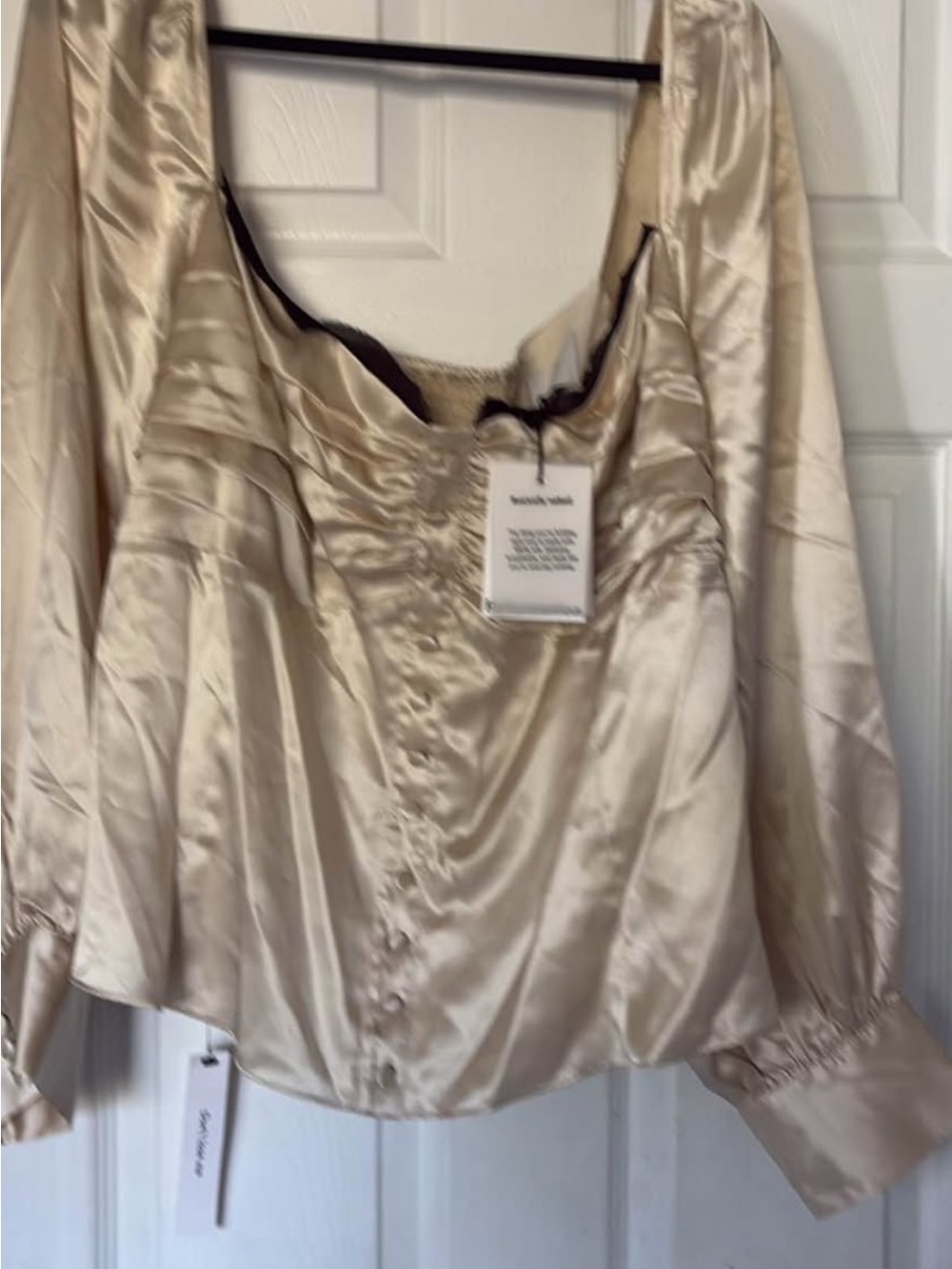 Reformation Cream Satin Long-Sleeve Corset Top